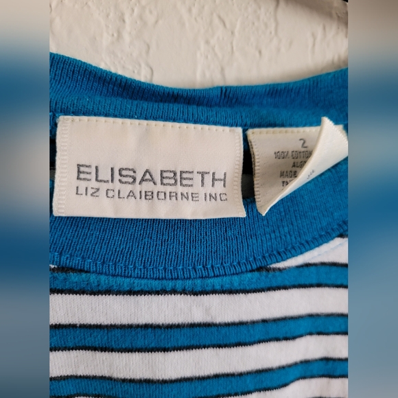 Perfect 90s vintage oversized striped teal and white tee with pocket | size 2 - Picture 5 of 5